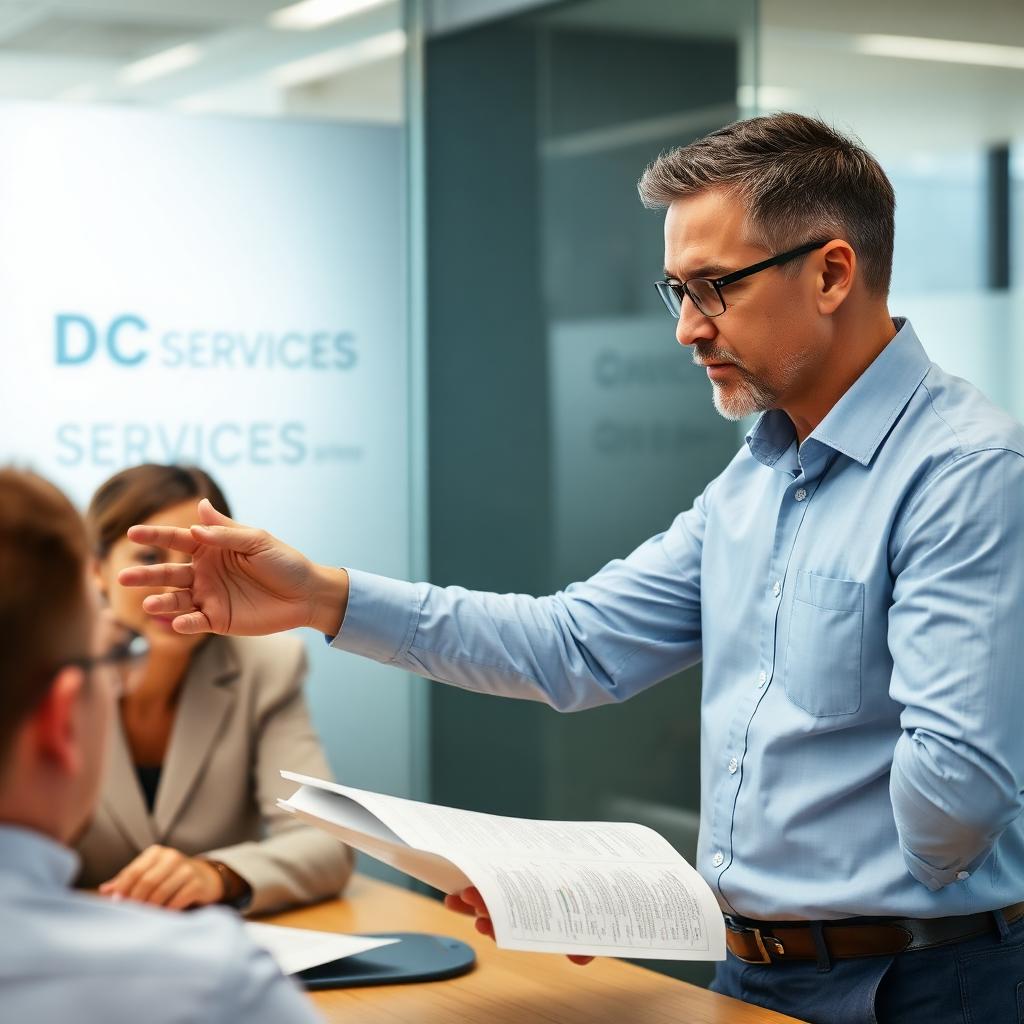 Walking colleagues through the latest report in a meeting