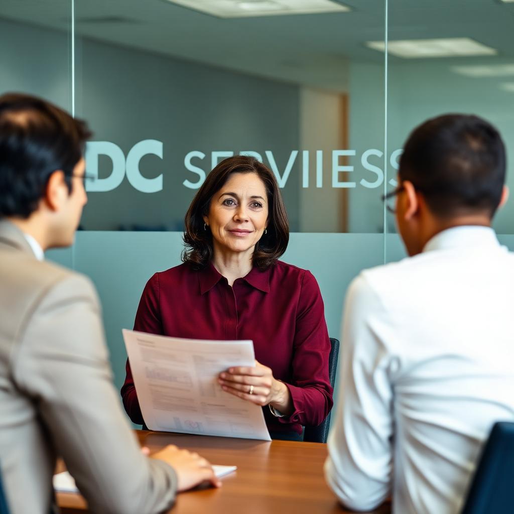 Discussing the quarterly report in a client meeting