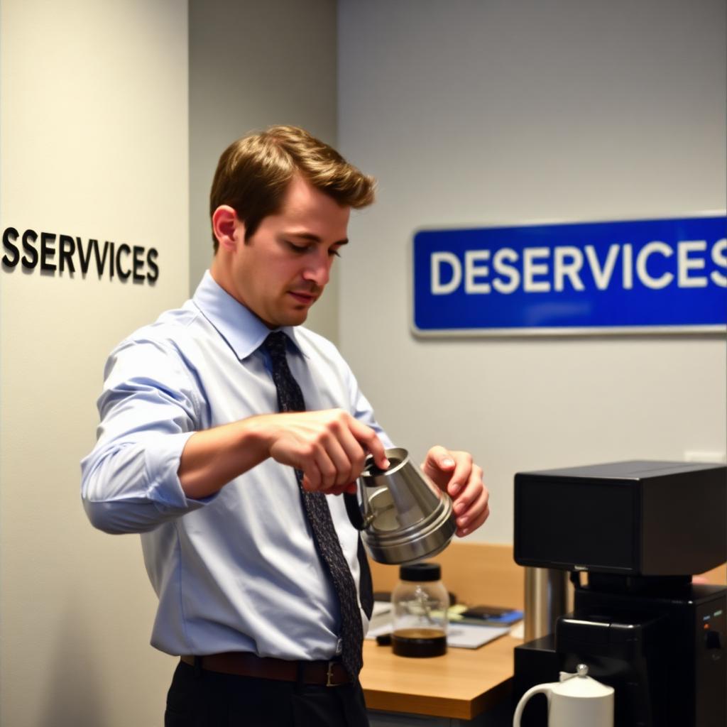Pouring coffee in the office kitchenette