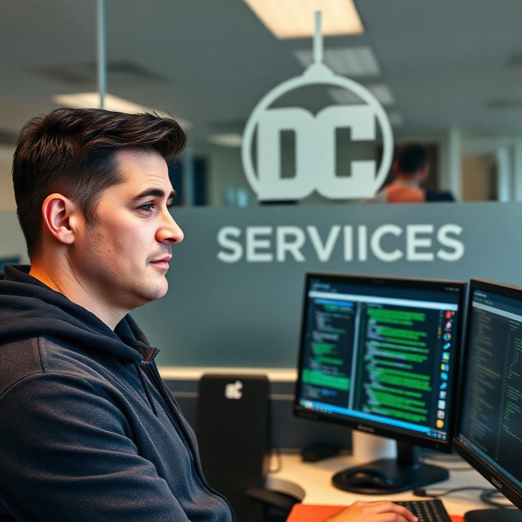 Monitoring security dashboards at his desk
