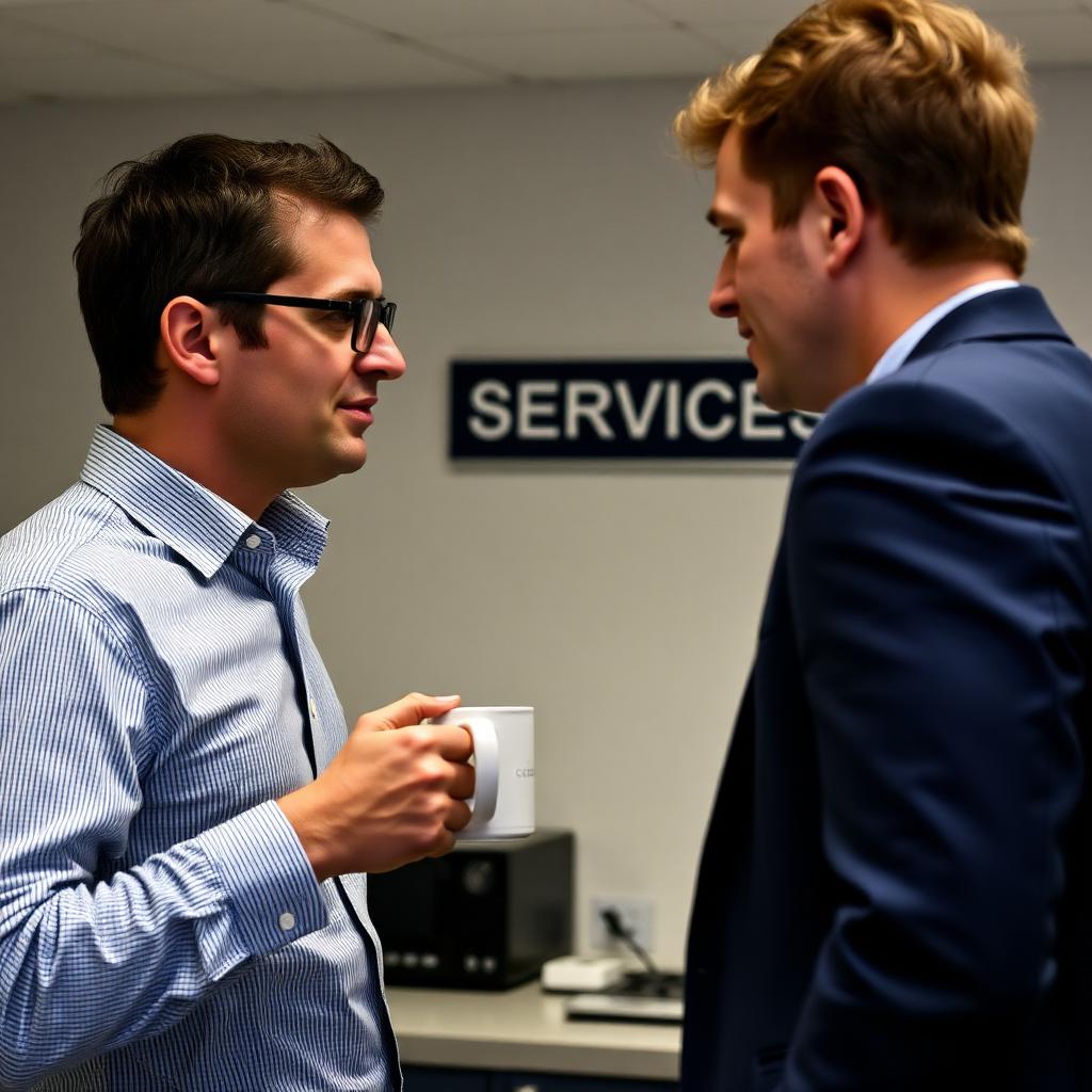 Quick conversation in the office kitchen