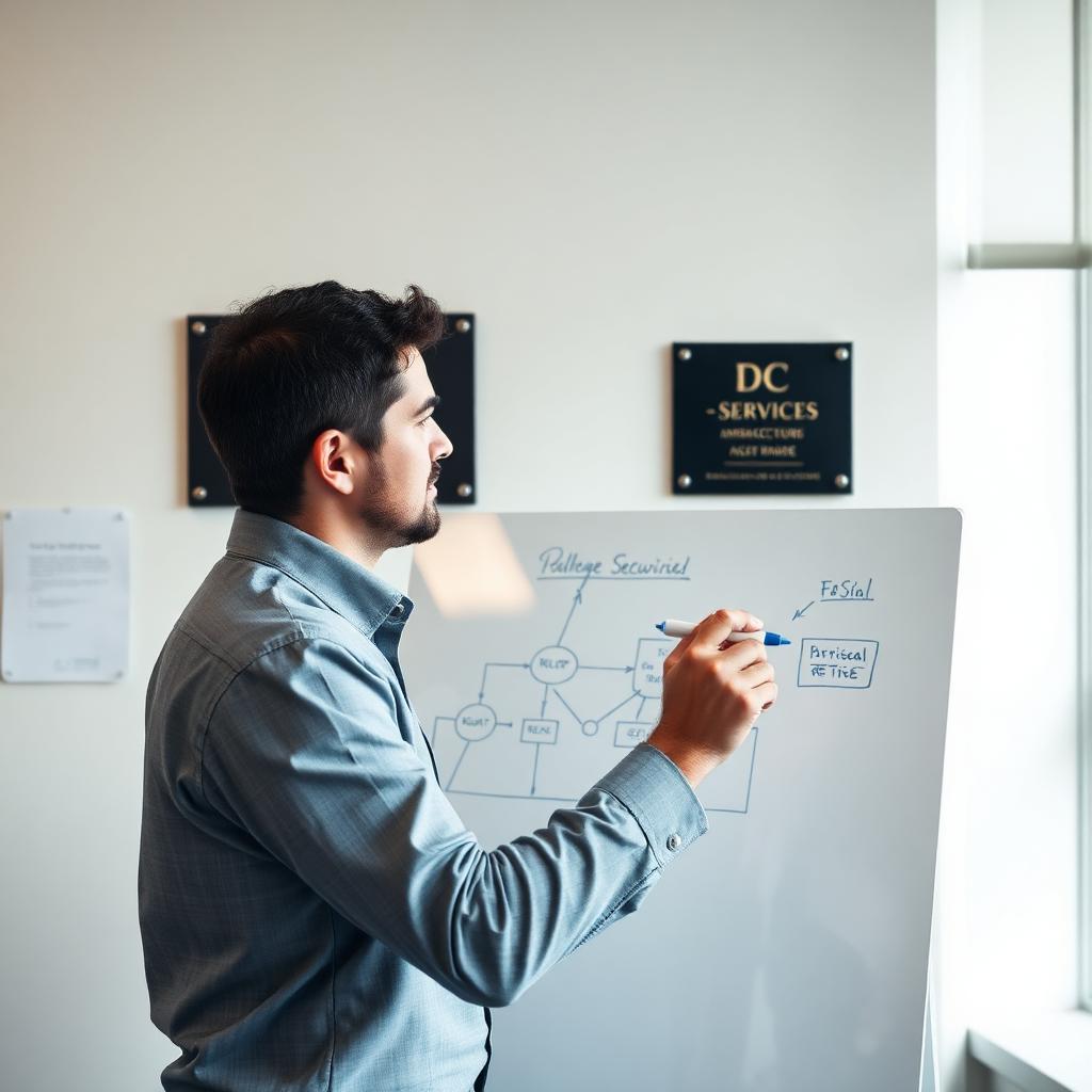Sketching a network architecture diagram on the whiteboard