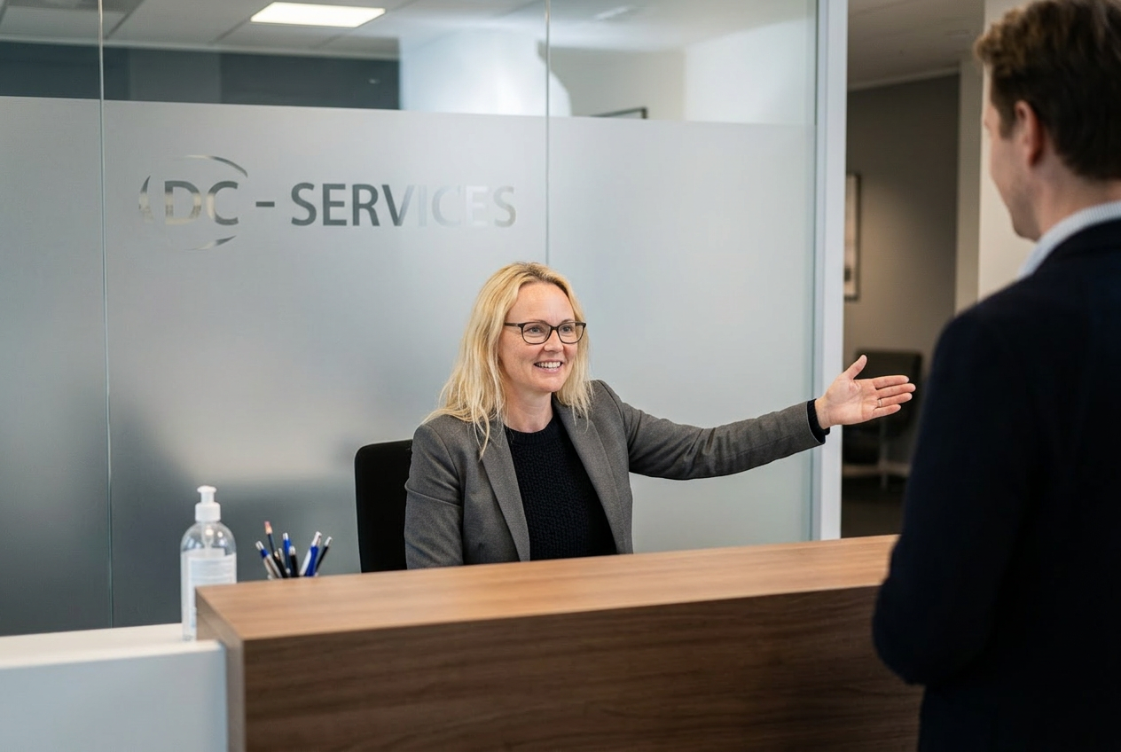 Reception — welcoming a visitor to the office